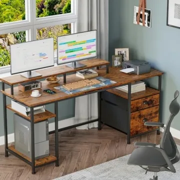 Furologee 61" Stylish Desk with Storage and Monitor Stand