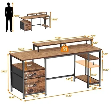 Furologee 61" Stylish Desk with Storage and Monitor Stand