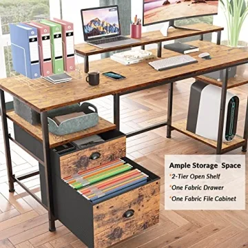 Furologee 61" Stylish Desk with Storage and Monitor Stand
