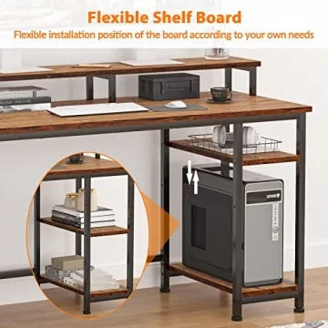 Furologee 61" Stylish Desk with Storage and Monitor Stand
