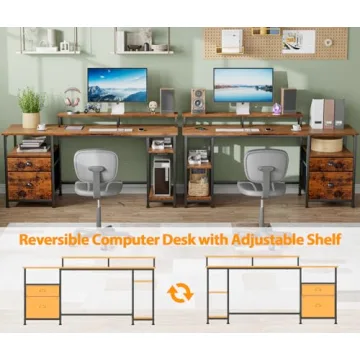 Furologee 61" Stylish Desk with Storage and Monitor Stand