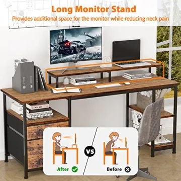 Furologee 61" Stylish Desk with Storage and Monitor Stand