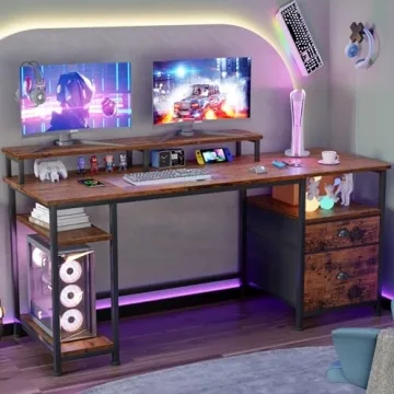 Furologee 61" Stylish Desk with Storage and Monitor Stand