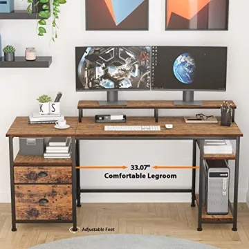 Furologee 61" Stylish Desk with Storage and Monitor Stand