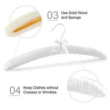 TOPIA HANGER Padded Hangers for Women Clothing,17-inch Satin Hangers 10 Pack Thick Foam Padded No Shoulder Bump for Sweaters, Coat, Blouses, Dresses-White, CT18W-10