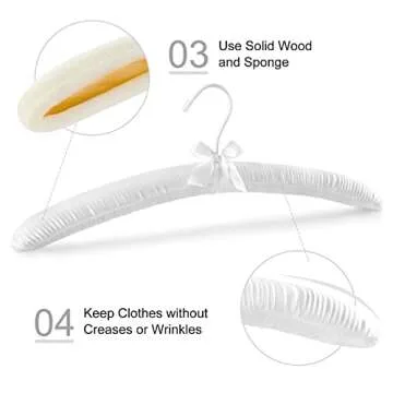 TOPIA HANGER Padded Hangers for Women Clothing,17-inch Satin Hangers 10 Pack Thick Foam Padded No Shoulder Bump for Sweaters, Coat, Blouses, Dresses-White, CT18W-10