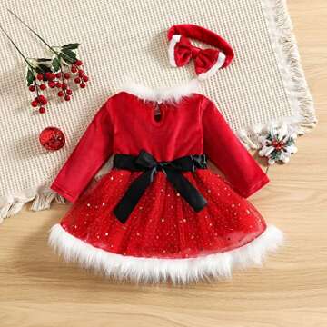 Toddler Baby Girl Christmas Dress Santa Claus Dress Princess Dress Cute Christmas Outfit (18-24 Months, Red Long Sleeve)