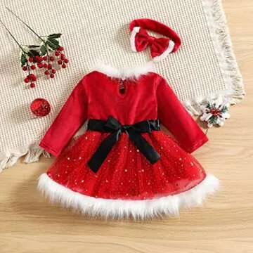 Toddler Baby Girl Christmas Dress Santa Claus Dress Princess Dress Cute Christmas Outfit (18-24 Months, Red Long Sleeve)