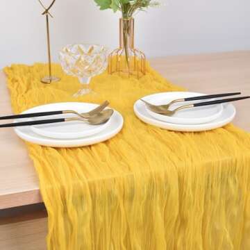 Joanlody Yellow Cheesecloth Table Runner 10Ft Rustic Gauze Cheese Cloth Table Runner Boho Easter Spring Summer Table Runner for Wedding Bridal Baby Shower Decoration