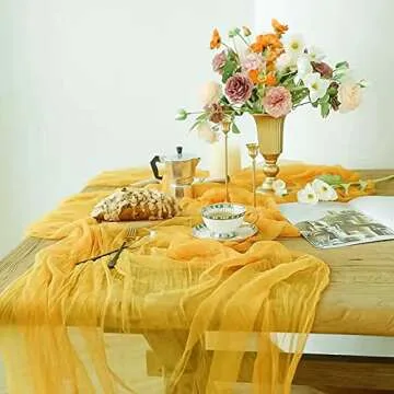 Joanlody Yellow Cheesecloth Table Runner 10Ft Rustic Gauze Cheese Cloth Table Runner Boho Easter Spring Summer Table Runner for Wedding Bridal Baby Shower Decoration