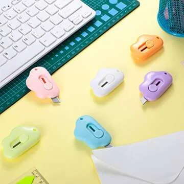 6 Pieces Mini Utility Knives Cloud Shaped Box Cutter Retractable Letter Opener Assorted Colors Cloud Envelope Slitter Carton Portable Paper Cutter with Key Chain Hole
