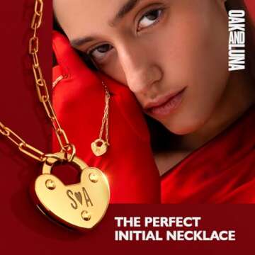 Oak & Luna - Personalized Heart Charm Lock Necklace with Up To 3 Custom Initials - Diamond Option - ...