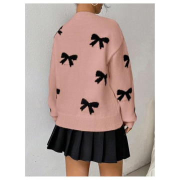 GORGLITTER Women's Vintage Y2k Bow Sweater Soft Stylish