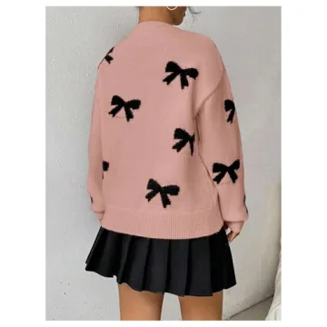 GORGLITTER Women's Vintage Y2k Bow Sweater Soft Stylish