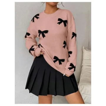 GORGLITTER Women's Vintage Y2k Bow Sweater Soft Stylish