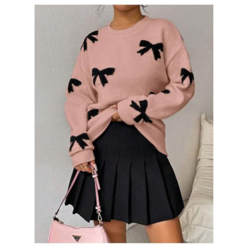 GORGLITTER Women's Vintage Y2k Bow Sweater Soft Stylish