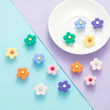 14PC Flower Shoe Charms for Girls Cute Flower Designer Shoe Charms for Adults Teens Kids Kawaii Shoe Decoration Charms with Buttons for Clog Sandals Birthday Party Gift