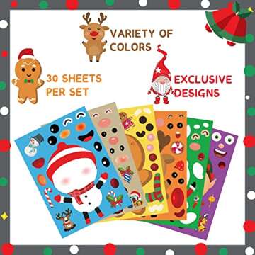 Funnlot Christmas Stickers for Kids 30PCS Christmas Stickers Christmas Game for Kids Make Your Own Christmas Stickers Christmas Activities for Toddlers Christmas Craft Kits for Kids