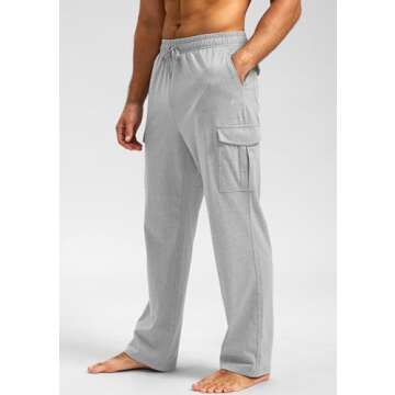 Pudolla Men's Cotton Sweatpants with Cargo Pockets Open Bottom Yoga Pants for Men Lounge Pants for A...