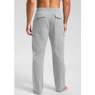 Pudolla Men's Cotton Sweatpants with Cargo Pockets Open Bottom Yoga Pants for Men Lounge Pants for Athletic Workout Casual(Light Grey X-Large)
