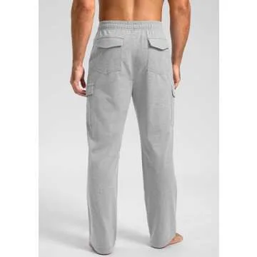 Pudolla Men's Cotton Sweatpants with Cargo Pockets Open Bottom Yoga Pants for Men Lounge Pants for Athletic Workout Casual(Light Grey X-Large)