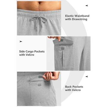 Pudolla Men's Cotton Sweatpants with Cargo Pockets Open Bottom Yoga Pants for Men Lounge Pants for Athletic Workout Casual(Light Grey X-Large)