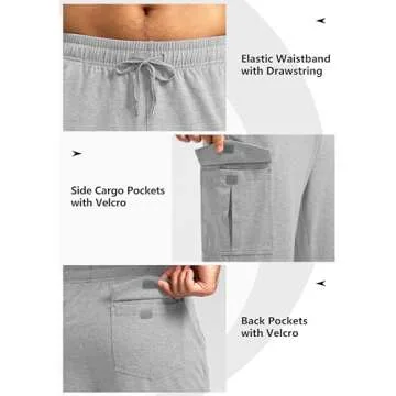 Pudolla Men's Cotton Sweatpants with Cargo Pockets Open Bottom Yoga Pants for Men Lounge Pants for Athletic Workout Casual(Light Grey X-Large)