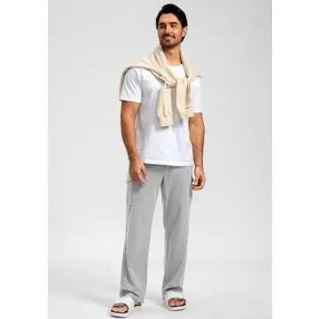 Pudolla Men's Cotton Sweatpants with Cargo Pockets Open Bottom Yoga Pants for Men Lounge Pants for Athletic Workout Casual(Light Grey X-Large)