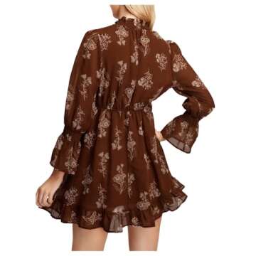 Floerns Women's Mock Neck Long Sleeve Floral Print Ruffle Short Dress - Elegant Casual Wear