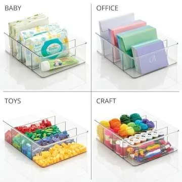 mDesign Plastic Bathroom Storage Organizer Bin Box - 4 Sections