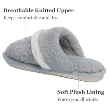 Womens Slippers with Cozy Memory Foam Soft Warm Slip On House Shoes Anti-Skid Rubber Sole Creative Gifts for Women Mom Size 7 8 Light Grey