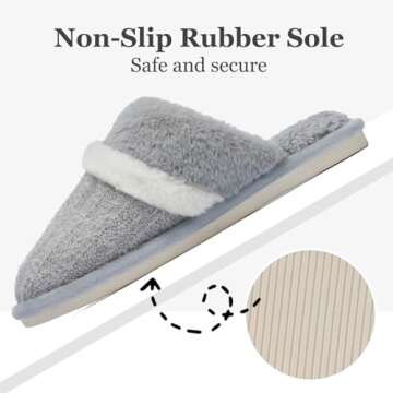 Womens Slippers with Cozy Memory Foam Soft Warm Slip On House Shoes Anti-Skid Rubber Sole Creative Gifts for Women Mom Size 7 8 Light Grey