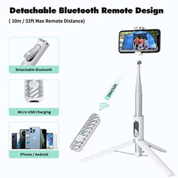 ULCLAYRUS 60" Aluminum Selfie Stick Tripod for iPhone and Android with Remote,Travel Tripod, Phone Tripod Stand 270 Rotation for iPhone 14/13/12/11 Pro/XS Max/XS/XR/X, Samsung and Smartphone White