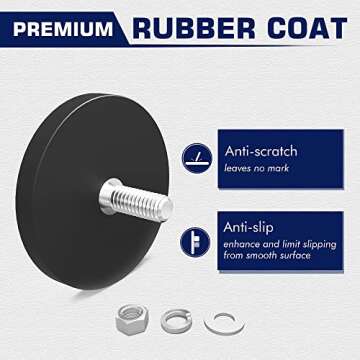 TSUYA 4Pcs Rubber Coated Magnets, 20LBS Neodymium Magnet Base with M6 Threaded Studs and Nuts, Strong Flag Magnet Mount Base with Black Rubber Coating for Light Bar and Add Mirrors