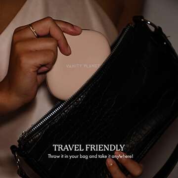 Vanity Planet Pocket Makeup Mirror with Lights & Magnification, Moda - Mini Light-Up Compact & Travel Makeup Mirror - Portable, Adjustable & Rechargeable LED Magnifying Mirror for On-The-Go - Nude