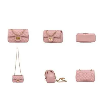 Women's Quilted Shoulder Bag | Chain Link Strap Clutch Purse | Crossbody Mini Messenger Handbag (Pink, Mini)