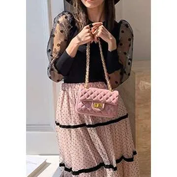 Women's Quilted Shoulder Bag | Chain Link Strap Clutch Purse | Crossbody Mini Messenger Handbag (Pink, Mini)