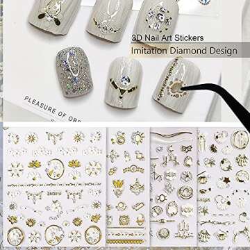 20 Sheet 3D Nail Art Stickers,Gold/Diamond Design Luxury Nail Self-Adhesive Decals Customized Metall...