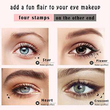 Face Stamp & Eyeliner Set, 4 PCs Black Shape Stamps and Felt Eye Liners, Dual ended 2-in-1 Eye Makeup Pen