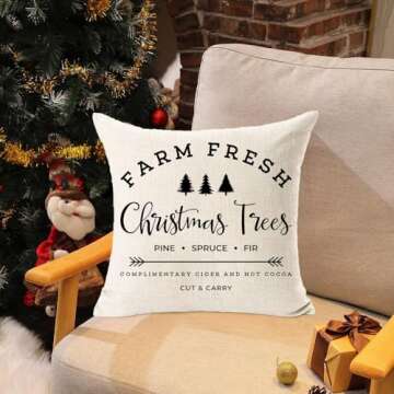 MFGNEH Farm Fresh Christmas Trees Cotton Linen Throw Pillow Covers Christmas Decor Cushion Case 18 x 18 Inch for Sofa,Christmas Pillow Covers