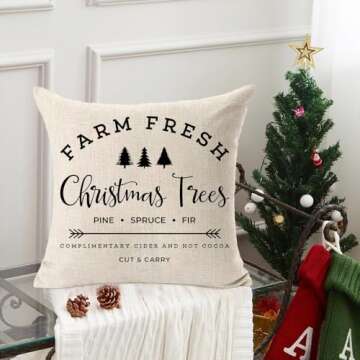 MFGNEH Farm Fresh Christmas Trees Cotton Linen Throw Pillow Covers Christmas Decor Cushion Case 18 x 18 Inch for Sofa,Christmas Pillow Covers