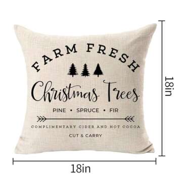 MFGNEH Farm Fresh Christmas Trees Cotton Linen Throw Pillow Covers Christmas Decor Cushion Case 18 x 18 Inch for Sofa,Christmas Pillow Covers