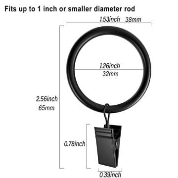 Lansian 40 Pack Curtain Rings with Clips - Rustproof Matte Metal for Elegant Hangs