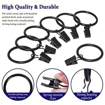 Lansian 40 Pack Curtain Rings with Clips - Rustic Stainless Steel