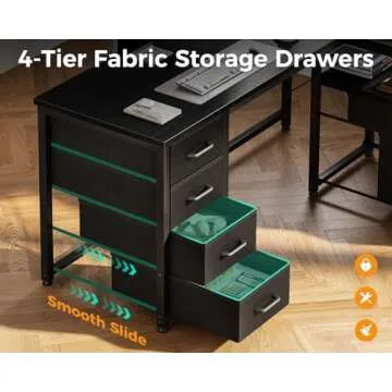 Coleshome L Shaped Computer Desk with 6 Drawers & Power Outlet, 47 Inch Corner Desk with Reversible Storage Shelf & File Drawer, Home Office Desk, Black