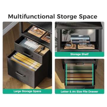 Coleshome L Shaped Computer Desk with 6 Drawers & Power Outlet, 47 Inch Corner Desk with Reversible Storage Shelf & File Drawer, Home Office Desk, Black