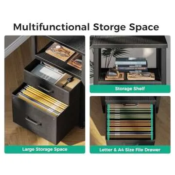 Coleshome L Shaped Computer Desk with 6 Drawers & Power Outlet, 47 Inch Corner Desk with Reversible Storage Shelf & File Drawer, Home Office Desk, Black