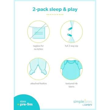 Simple Joys by Carter's Unisex Baby 2-Pack 2-Way Zip Textured Sleep and Play, Blue/White Stripe, Preemie
