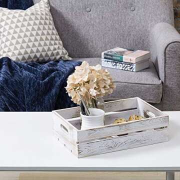 MyGift Country Rustic Wooden Nesting Crates - Whitewashed Wood Open Top Storage Boxes with Cutout Handles, Set of 3