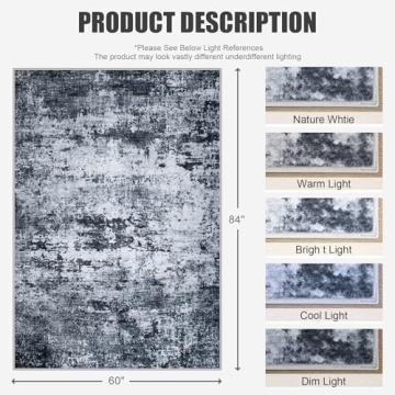 5x7 Area Rug Living Room Rug: Washable Modern Abstract Soft Thin Rug Indoor Floor No Slip Stain Resi...